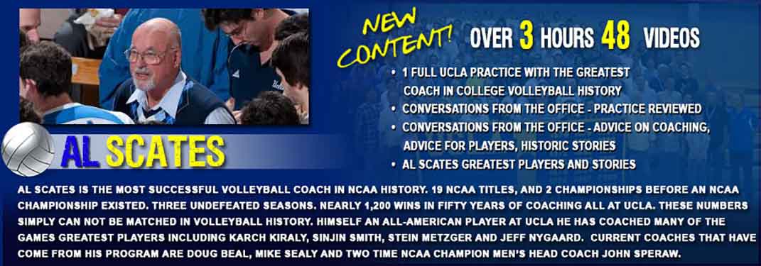 Al Scates - Greatest Indoor Volleyball College Coach Ever - 19 NCAA Championships - 1 Full Indoor Volleyball Practice Plan and Drills, Plus Volleyball Coaching Advice and Tips.